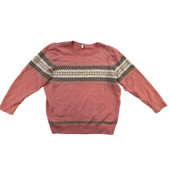 Talbots Sweater Womens 2X Pink Fair Isle Crewneck Pullover Knit Plus Size Nordic - Picture 1 of 6